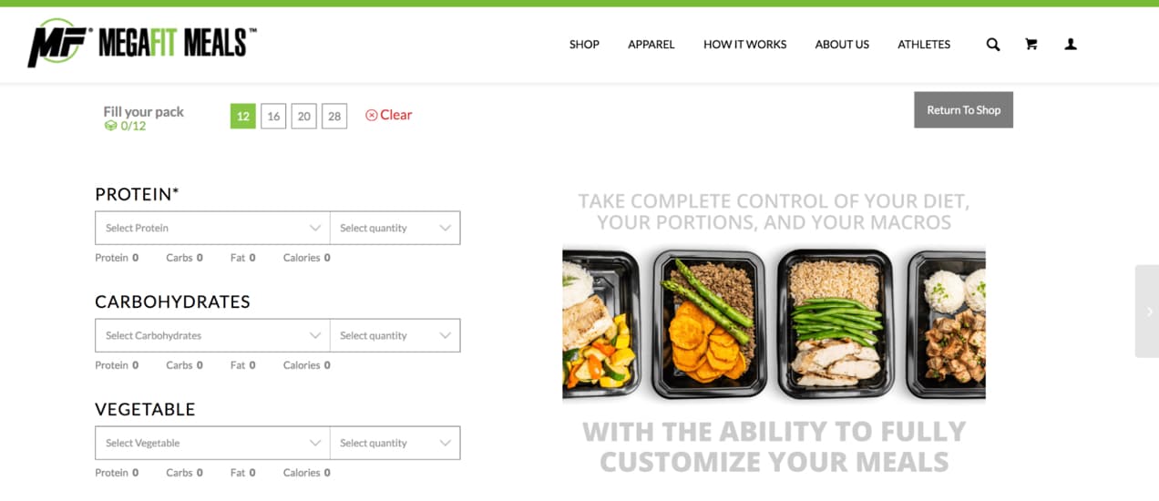 MegaFit Meals homepage