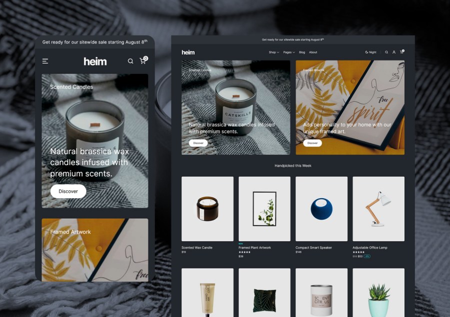 Heim Minimalist WooCommerce Theme - Dark Mode