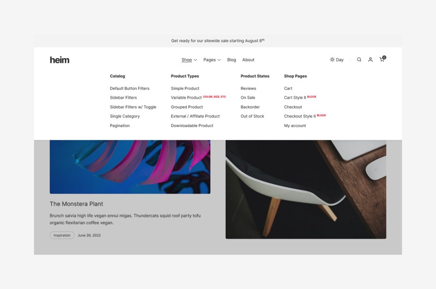 Heim Minimalist WooCommerce Theme - Multi Column Menus