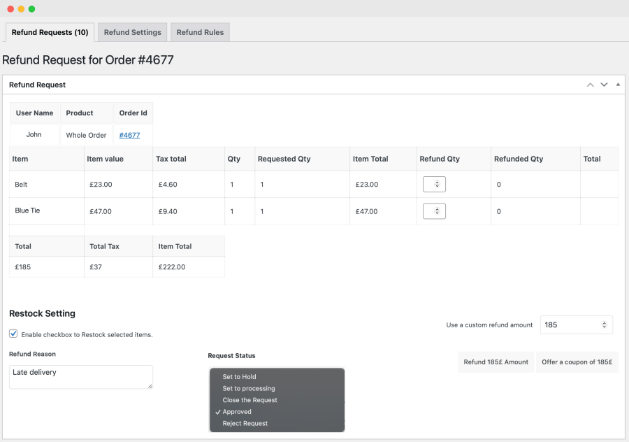 advanced returns and refunds for woocommerce