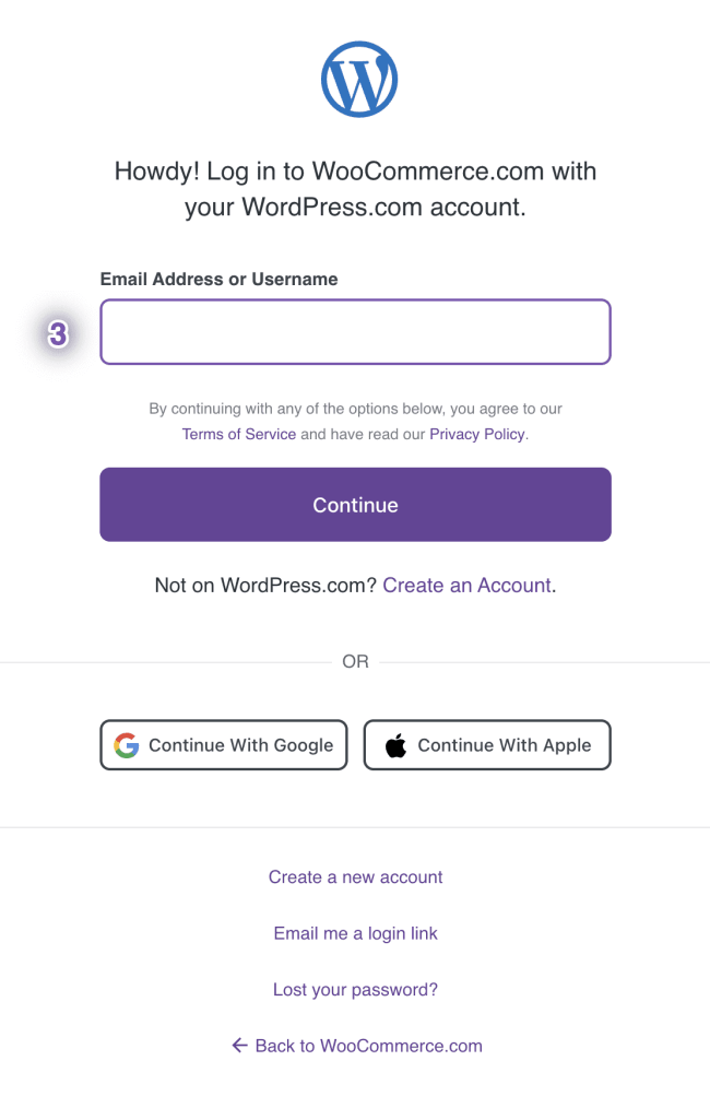 The login page to connect to WooCommerce.com