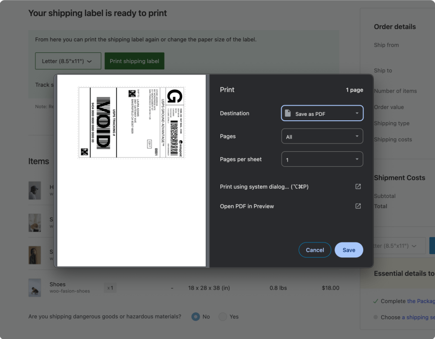 WooCommerce Shipping Print Label